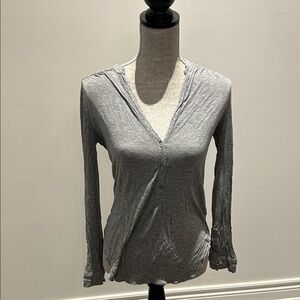 Aritzia Lightweight Gray Button-Down Hooded Women's Top